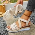 thumbnail image 6 of Womens Casual Wedge Sandals, Boho Ankle Strap Summer Sandals with Crochet Lace, Comfortable Low Wedge Heel, Beige,Size 7.5, 6 of 9