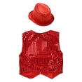 thumbnail image 4 of Sxiwei Boys Glittering Sequined Jazz Waistcoat Stage Performance Vest with Matching Hat Red 150, 4 of 7