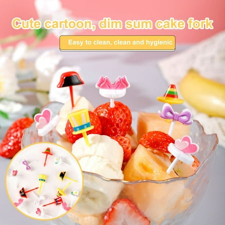 

Xinhuadsh 6Pcs Fruit Fork Rapid Insertion Sharp Tip Non-slip Handle Comfortable Grip Food Grade Cartoon Hat Pastry Fork Kitchen Gadget