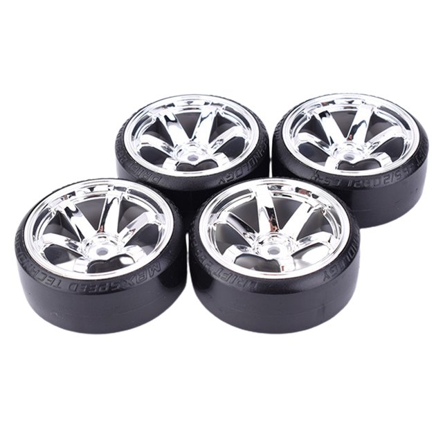 HEVIRGO 4 Pcs Pneus de Voiture RC Haute Durabilité Résistants à l'Usure Écologiques Réutilisables Installation Simple Décorative Plastique 1/10 Roues de Voiture RC Pièces de Véhicule RC Fournitures de Voiture RC
