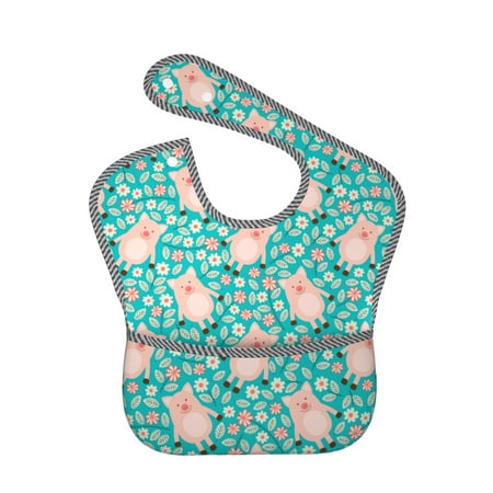 

Bingfone Mess-Proof Baby Bib - Waterproof Bib for Baby Boy or Girl with Food Catcher Pocket Unisex-Pig And Flower