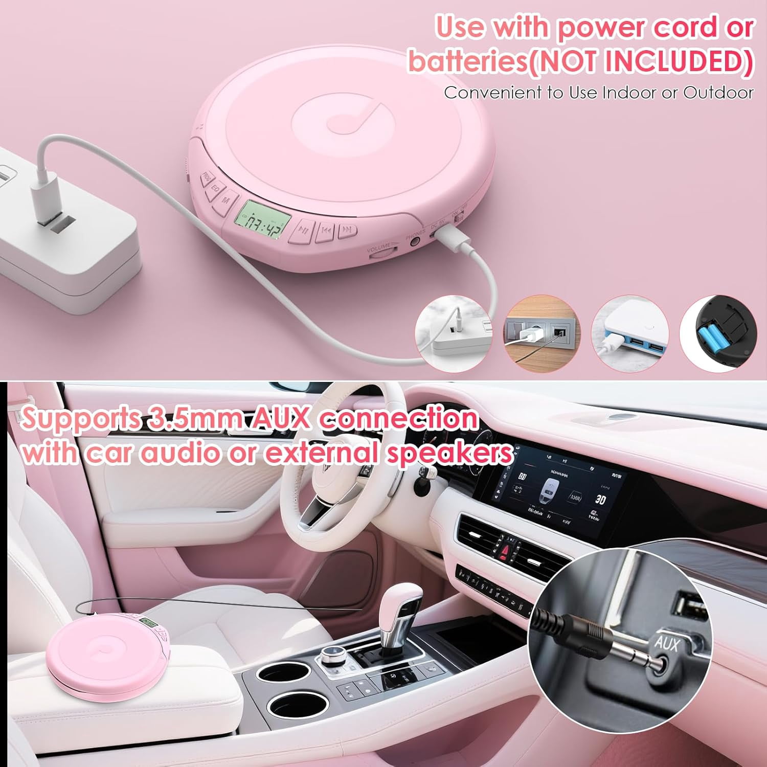 Gueray CD Player Portable CD Discman: with Earphones Portable CD Player for Car with Anti-Skip Shockproof Personal CD Player with LCD Display