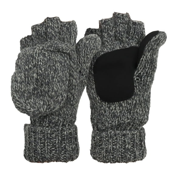 GIRACOA Winter Winter Fingerless Wool Gloves, Knitted Thermal Convertible Mittens Flap Cover for Women and Men(Heather Gray)