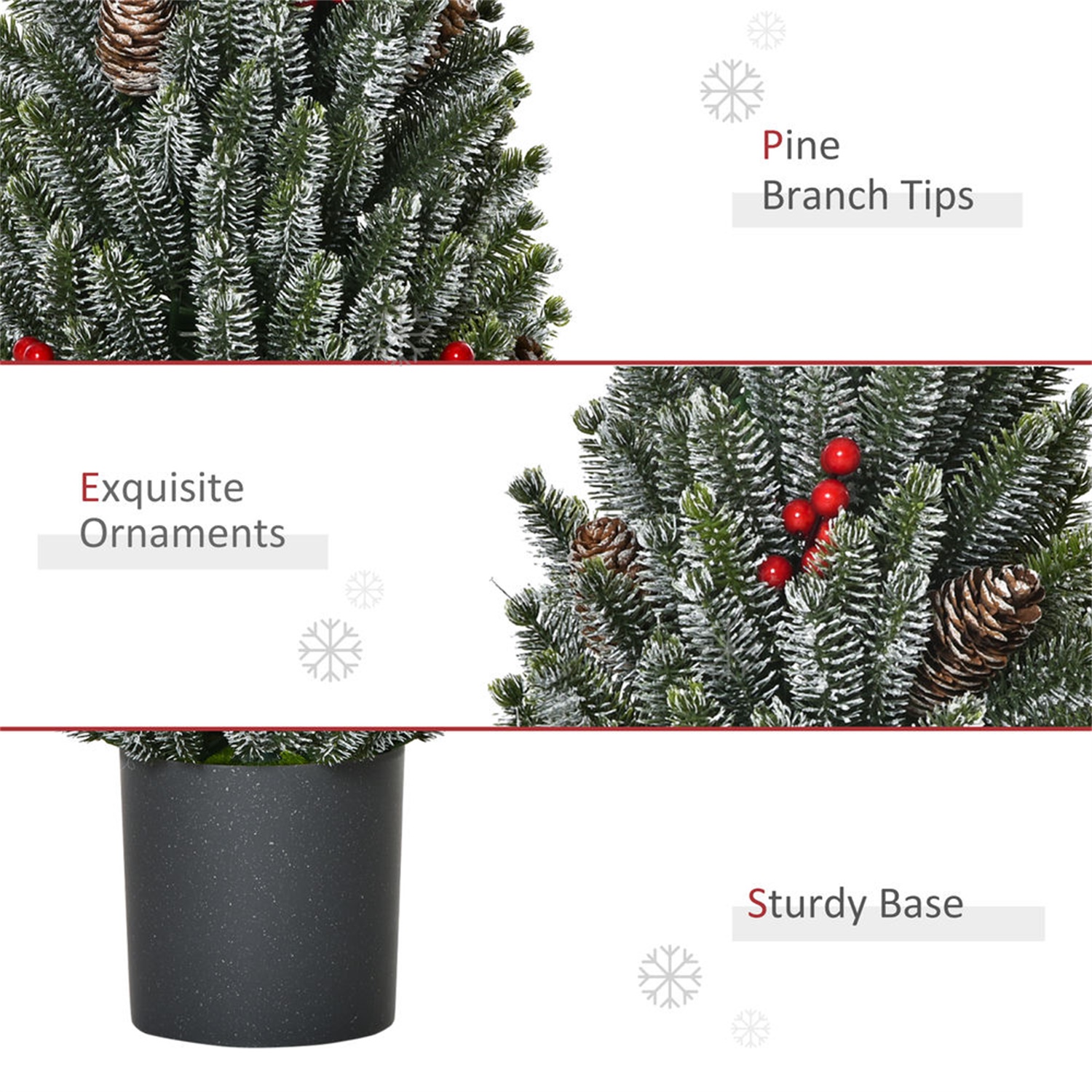 Hommoo Decorations,18" Tall Unlit Miniature Snow-Flocked Tabletop Artificial Christmas Tree, Holiday Decoration with Pine Cones and Berries,Green