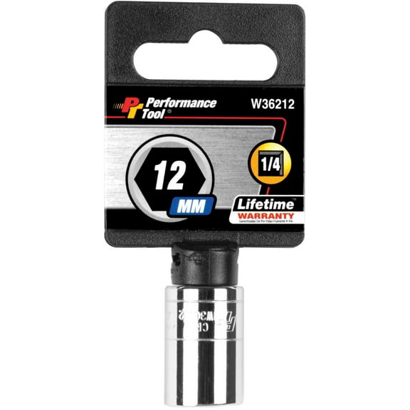 Wilmar W36212 Chrome Socket, 1/4" Drive, 12mm, 6 Point, Shallow