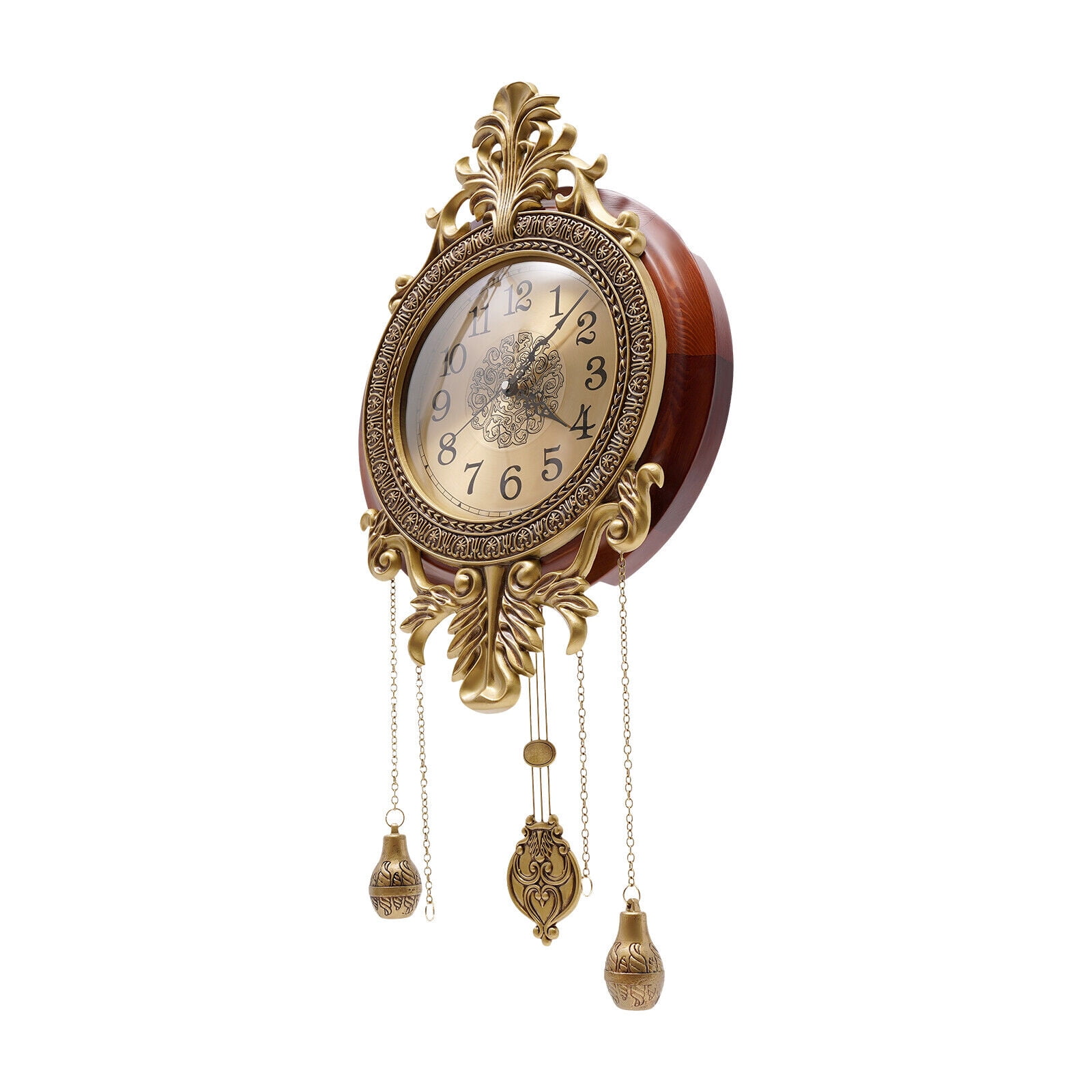 Wall Mount Vintage Wall Clock Battery Quartz Operated Silent Clock with Swinging Pendulum for Living Room