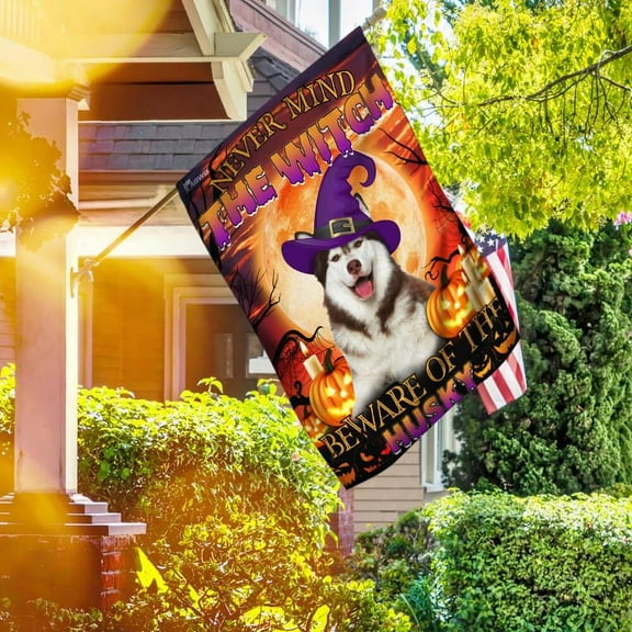 Flagwix Halloween Flag, Beware Of The Husky Halloween Decoration, Fall Decor, Outdoor Canvas Double-sided Printed Flag 30x40 House Flag