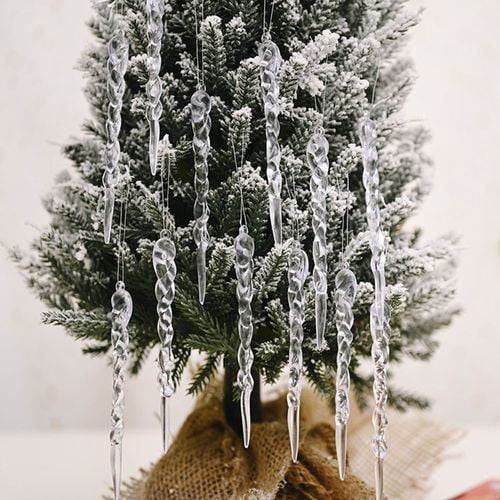 PWFE 12 Pieces Clear Acrylic Icicle Christmas Tree Holiday Ornaments