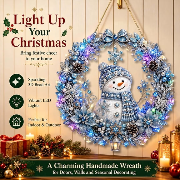 Christmas Pearl Diamond Painting Wreath Kit with LED String Lights, DIY ...