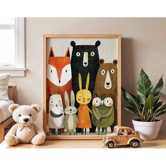 Woodland Animals Nursery Cute Forest Friends Baby Room Playroom Artwork, Unframed Paper Poster 8x10in