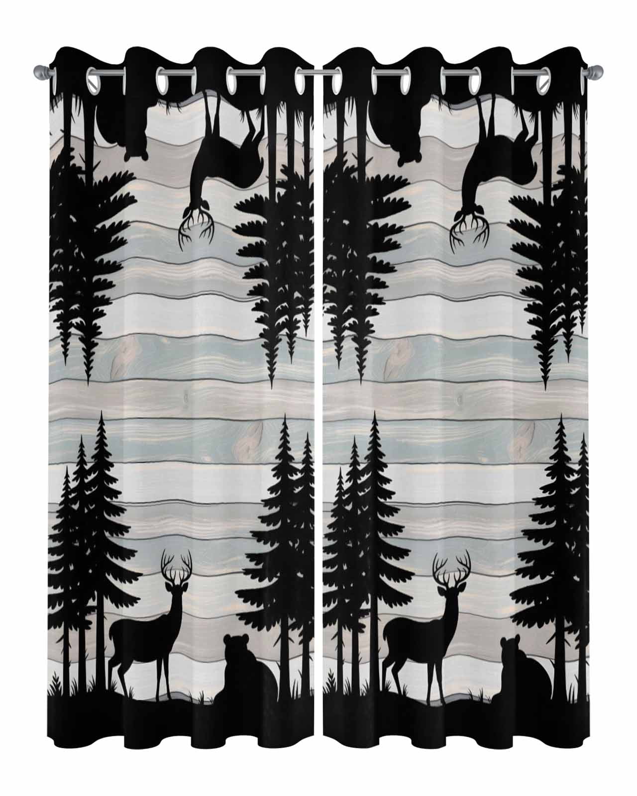 Forest Bear Outdoor Curtains for Patio, Silhouette Elk Stripes Tree Wood Grain Privacy Drapes Grommet Waterproof Outside Curtains for Porch/Cabana/Balcony 54"x 108", 2 Panel