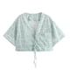 thumbnail image 2 of HH TRAF Blusas elegantes de verano con cuello en V y mangas cortas con cordones y bolsillos decorativos para mujer, 2 of 5