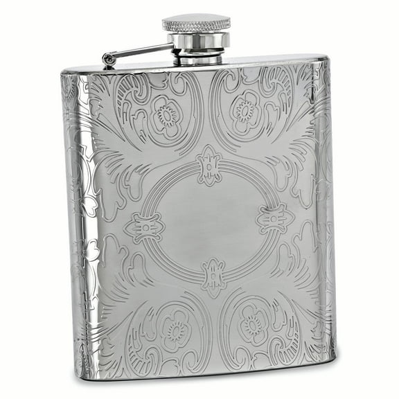 Silver-tone 8 ounce Engravable Circle Etched Design Flask QGM16835