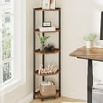 thumbnail image 3 of Corner Shelf Stand, Corner Bookshelf, Storage Standing Shelf Unit with Metal Frame, Plant Stand, Corner Bookcase for Living Room, Home Office, Bedroom, 5-Tier Rustic Brown, 3 of 16