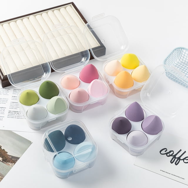 Botella flotante de maquillaje de belleza, huevos que no comen polvo con caja de almacenamiento, esponja de maquillaje, borla de maquillaje para polvos secos y húmedos, de doble uso