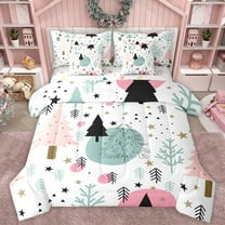 Manfei Cartoon Xmas Tree Bedding Comforter Set 7pcs for Boys, Magic Christmas Stars Queen Bedding Sets, Rustic Plant Botanical Reversible Queen Sheet Sets, Breathable Home Decor