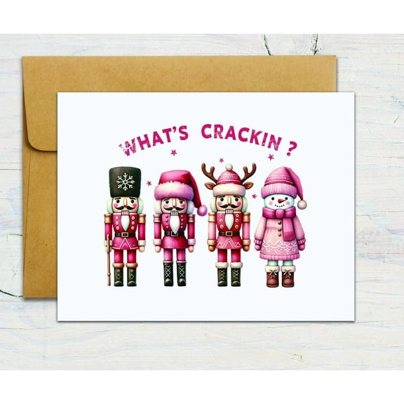 What's Crackin' Holiday Greeting Card – Fun Nutcracker & Snowman Design – Blank Inside for Personal Messages – Includes Envelope – Perfect for Christmas and Winter Greetings