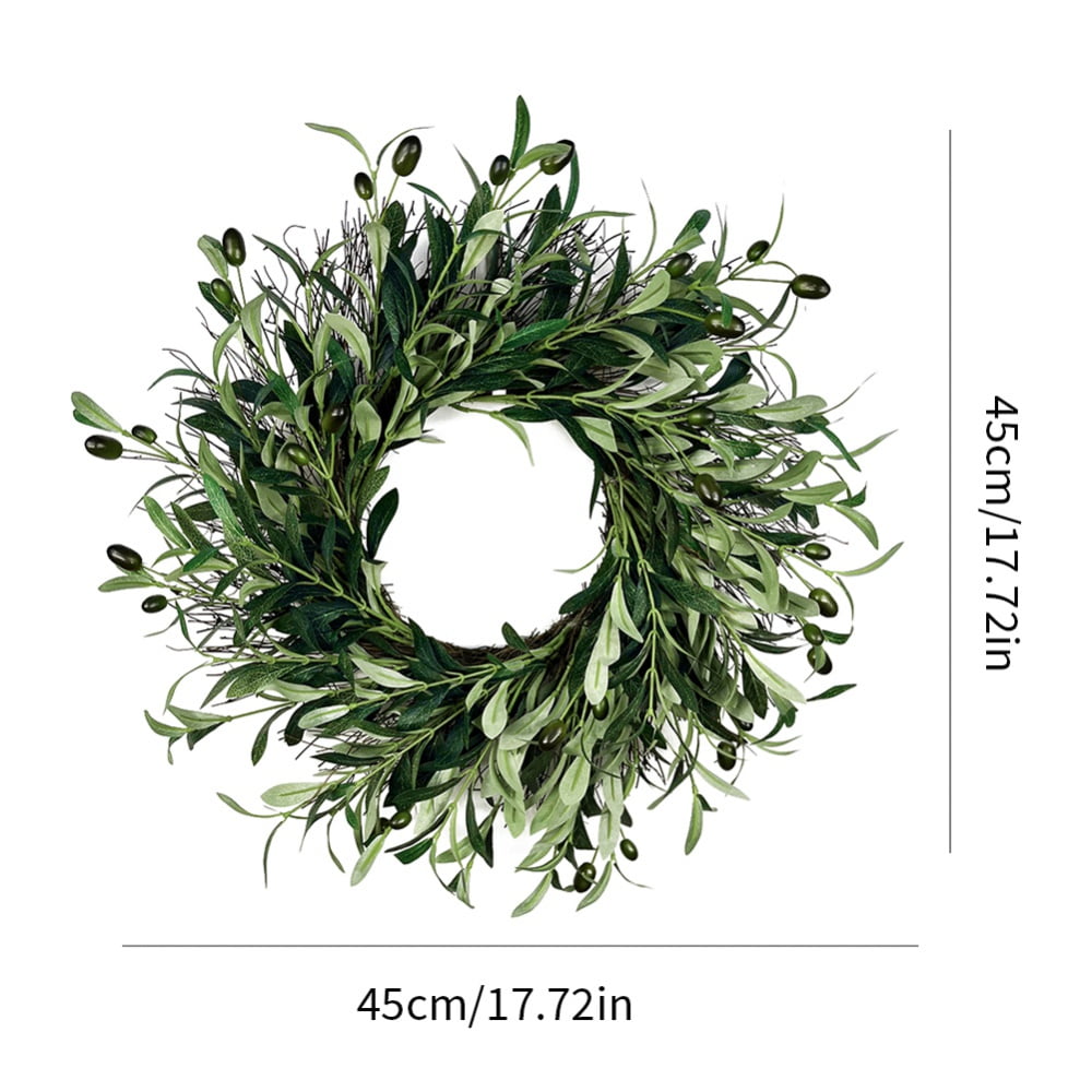 18 Olive Branch Greenery Wreath, Small Green Leaves Wreath for Front Door  or Indoor, Outoor Wreaths for Chirstmas All Seasons