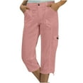 thumbnail image 3 of Women's Cargo Pants Women's Cargo Capris Pants with 6 Pockets Button Closure Lightweight Stretch Summer Casual Straight Travel Cropped Trousers Women's Plus, 3 of 9