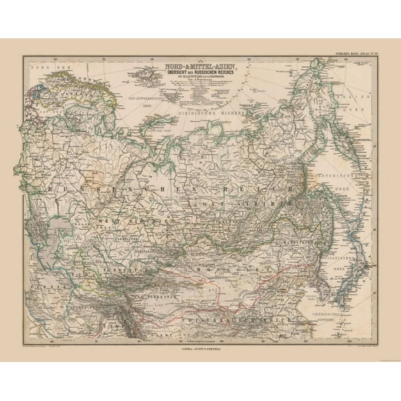 Historic Map - Russia Asian - Stieler 1885 - Vintage Wall Art