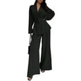 thumbnail image 3 of Women'S 2 Piece Outfits Long Sleeve V Neck Blazer Wide Leg Sets Office Work Clothes Black XXL, 3 of 10