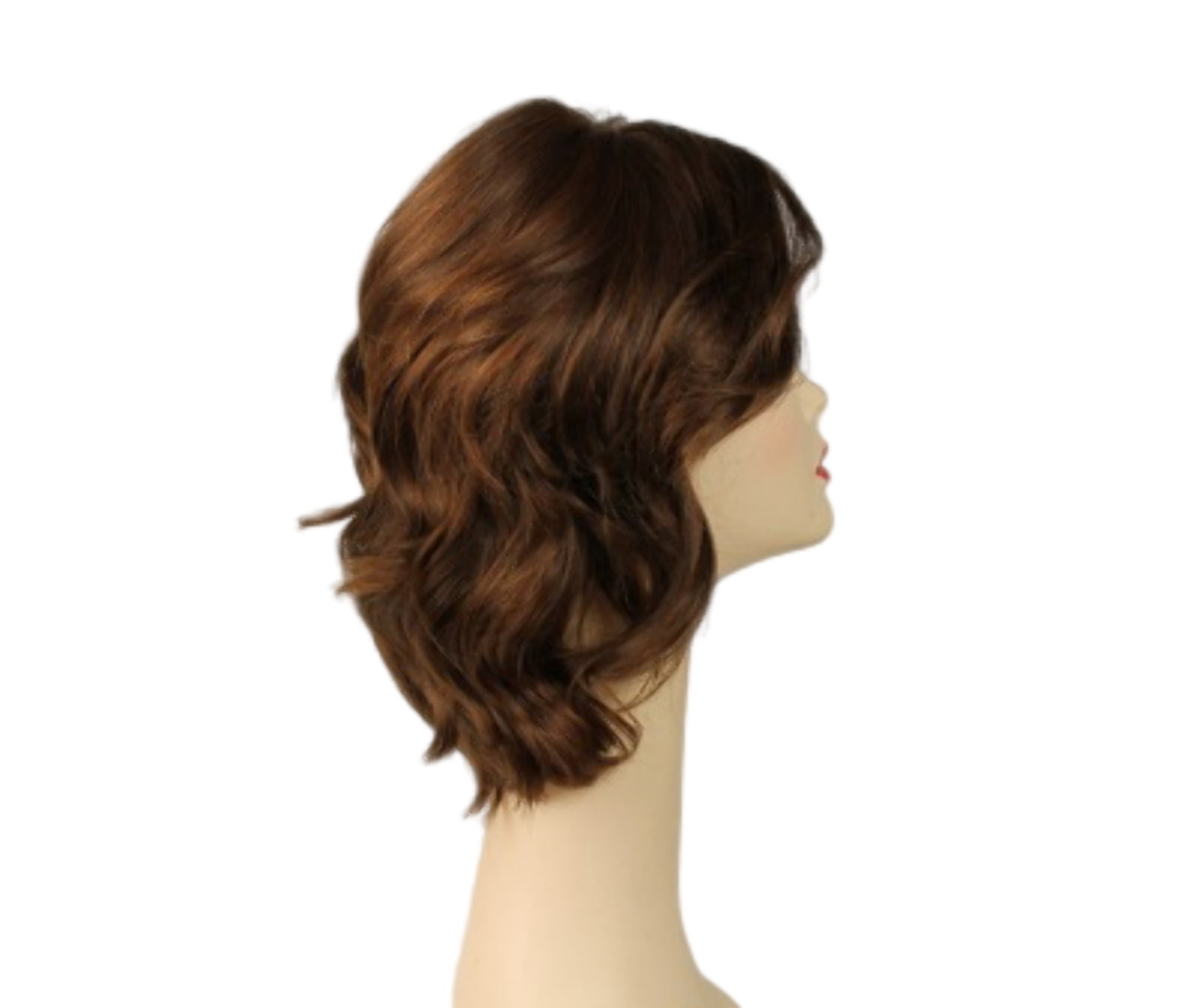 European Human Hair Freeda Wig Regina Brown With Reddish Highlights Multi-Directional Skin Top Size S