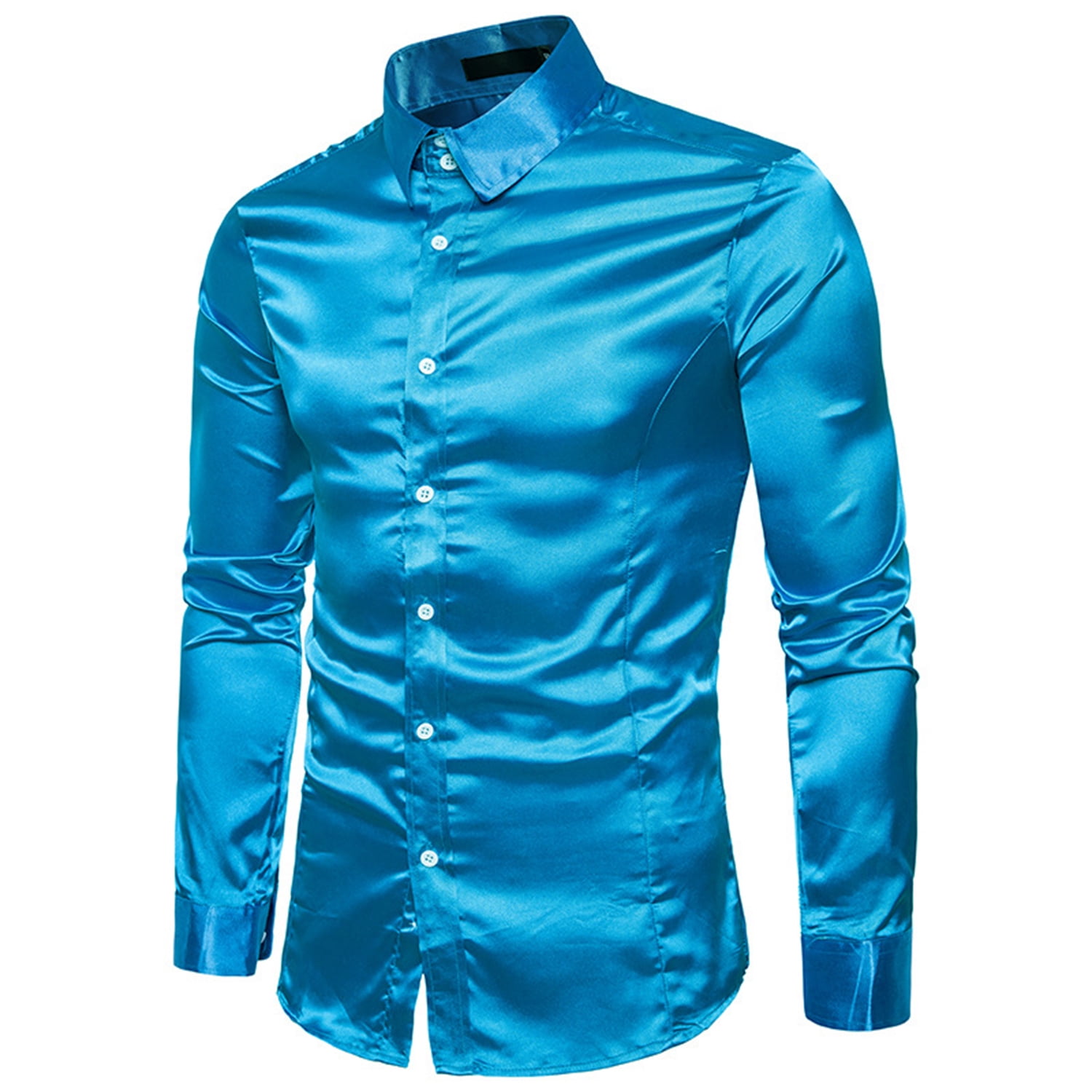 Lu's Chic Men's Silk Dress Shirt Satin Long Sleeve Collared Button Up Shirts  Slim Fit Fancy Halloween Tuxedo Shirts Blue Large - Walmart.com