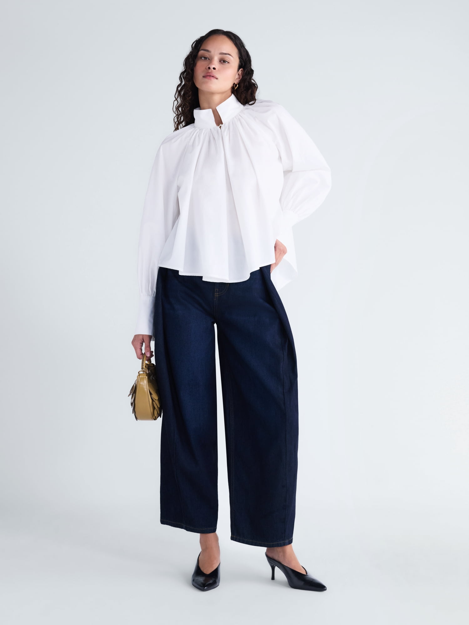 Scoop Women's and Women's Plus Flowy Volume Cotton Blouse, Sizes XS-4X