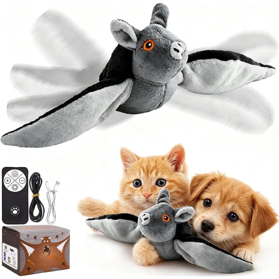 Flying Bat Dog Toy, Interactive Flapping Wing Toy For Dogs, Automatic Flying Bats With Motion Sensor, USB Rechargeable Plush Pet Toy For Indoor Chase, Exercise And Active Play