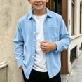 thumbnail image 5 of Kaemgyyd Boys Fall Corduroy Shacket Jacket Long Sleeve Button down Collar Shirts Kids Solid Color Casual Clothes for School（Light Blue,14-15 Years）, 5 of 9
