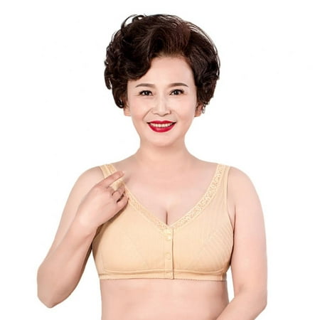 

Plus Size Breathable Bra for Middle Age Women Lightly Padded Wire Free Bra Lace Cotton Bralette