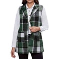 thumbnail image 3 of cocolona Womens Collared Plaid Mid-Length Sleeveless Jackets Button Down Vintage Winter Fall Coat With Belt, 3 of 7