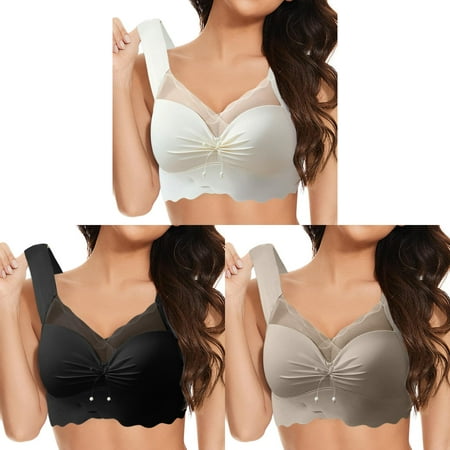LUOGENLI Women s Bras Wireless Women s Front Side Buckle Lace Edge without Steel Ring Movement Seamless Gathering Adjustment Yoga Sleep Large Bra 2Pcs Women Bras Wireless Small Women Bralette Set XL