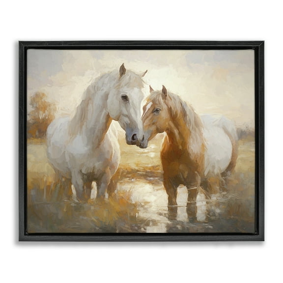 Stupell Industries Horse Pair in River Animals & Insects Painting Black Floater Framed Canvas Art Print Wall Art, 21 x 17