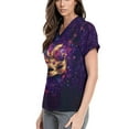 thumbnail image 3 of Lumtrix Womens Mardi Gras Scrub Tops Plus Size Short Sleeve V-Neck Fun Mask Print Scrub Top Side Slit Nursing Uniforms with Pockets Dark Purple 4XL, 3 of 5