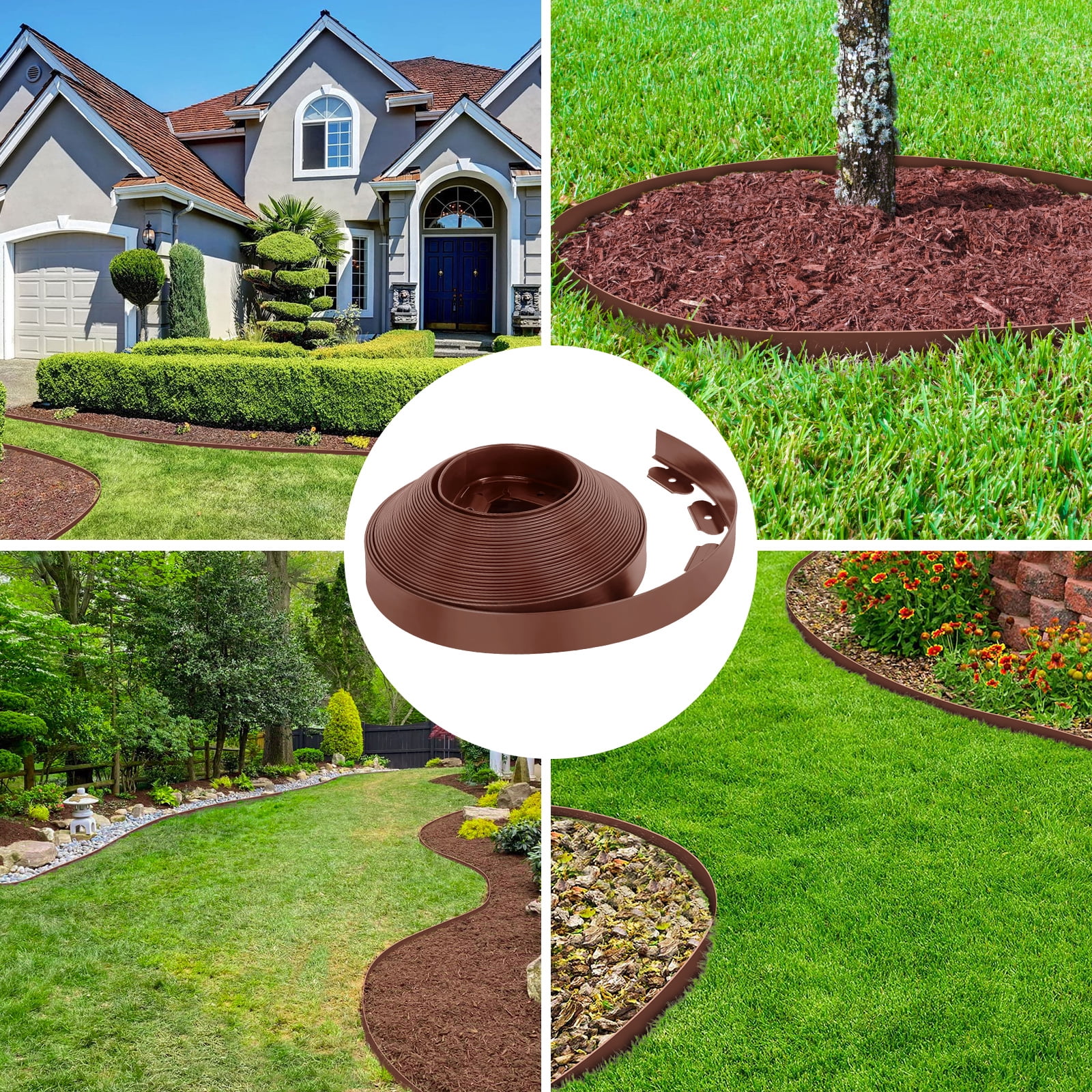 2-inch x 33 ft Landscape Edging Border with 50 Spikes, No Dig Garden Edging Lawn Border Kit, Plastic Flexible for Garden Flower Beds Lawn (Brown)