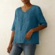 thumbnail image 5 of Neewe Women's Summer Casual V Neck Half Sleeve T-Shirts Solid Color Loose Fit Comfy Basic Cotton Linen Tops, 5 of 7