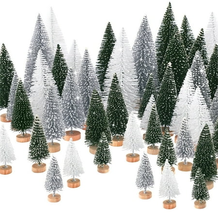 Jannly 30PCS Artificial Mini Christmas Trees Mini Tree Sisal Trees With Wood Base Bottle Brush Trees For Christmas Table Top Decor Winter Crafts Ornaments Desktop Ornament Clearance