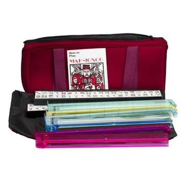 American Mahjong Set in Burgundy Bag, 4 Color Pushers Racks Western Mahjong