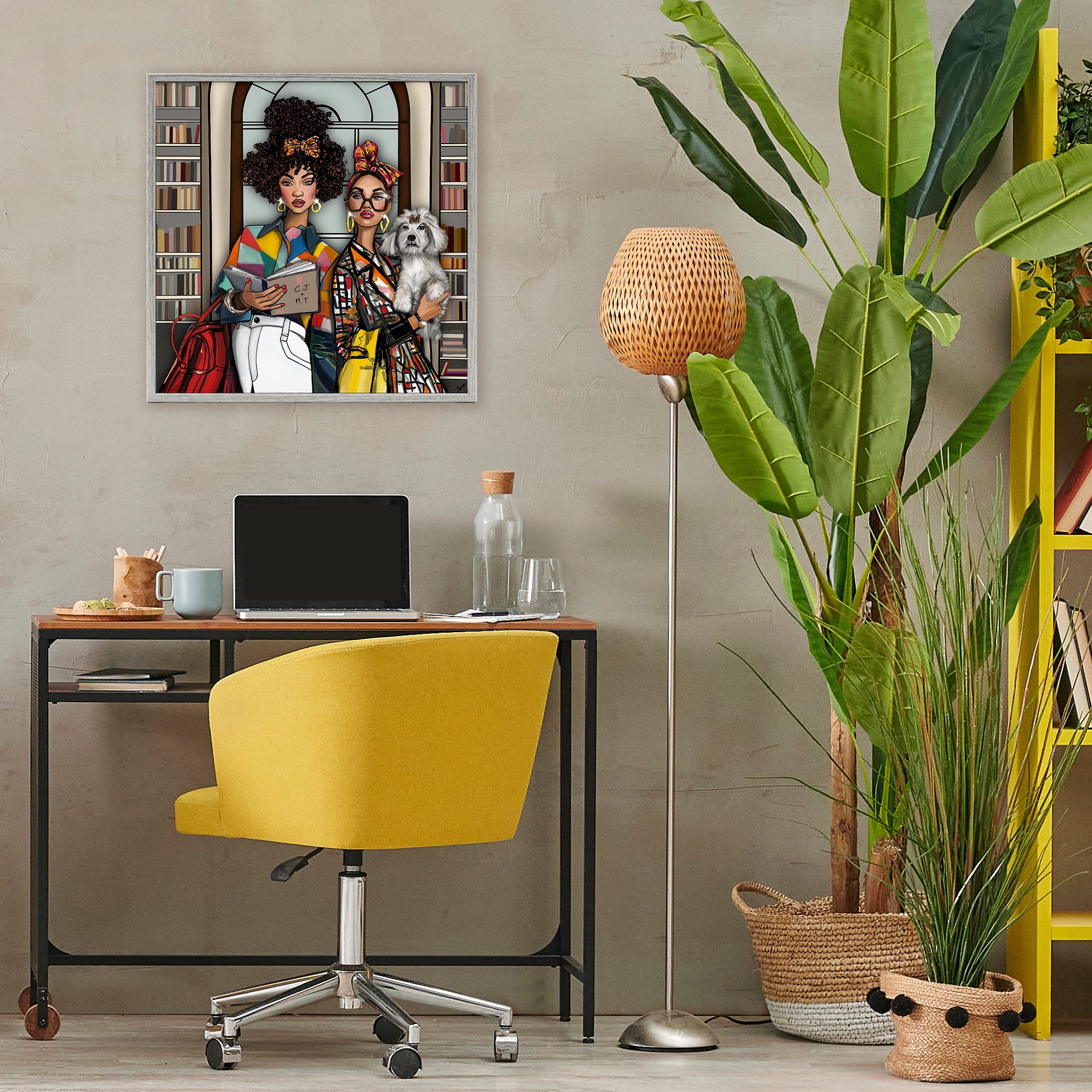Stupell Industries Bookish Girls at Library Gray Framed Giclee Art, design by Tara Boone
