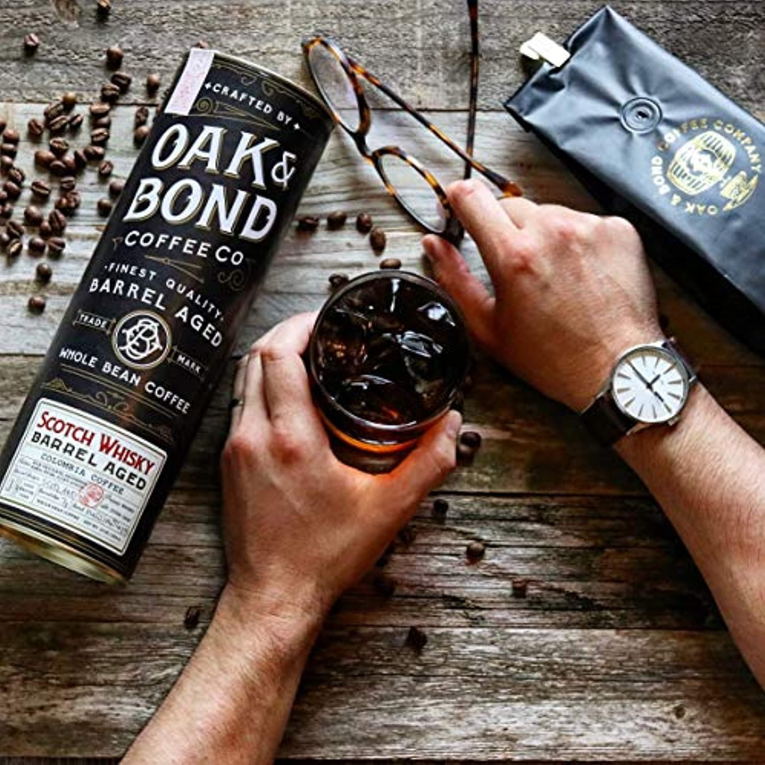 Scotch Whisky Barrel Aged Coffee - Whole Bean Coffee, Colombia Medium Roast Coffee Aged in Scotch Whisky Barrels by Oak & Bond Coffee Co. - 10 oz