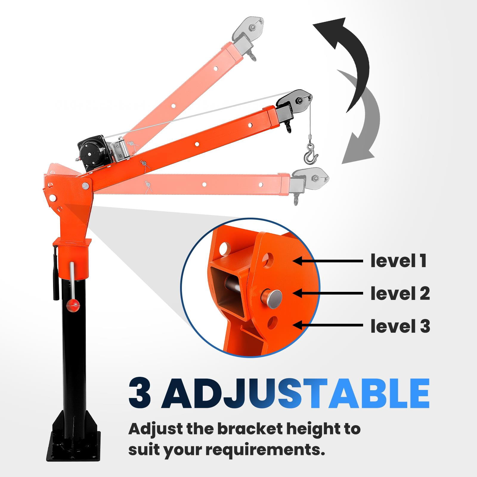 Tanfengu Truck Mounted Crane, 1100 LBS Capacity 12V DC Single Arm Lift Hoist w/ 3500 LBS Winch, 360° Rotation & Adjustable Arm for Pickup Truck Trailer Farm Garage