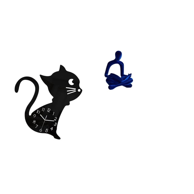 Reloj de pared de gato acrílico, adorno moderno de dibujos animados, decorativo para sala de estar, arte interior, figura humana, estatua de pensador