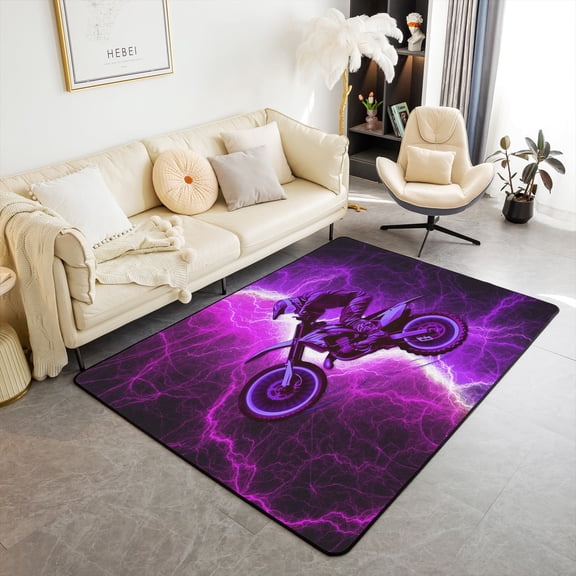 Erosebridal Purple Dirt Bike Bedroom Carpet 3x5, Lightning Printed Living Room Rug,
