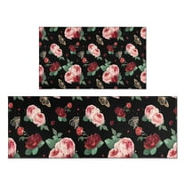 Pioneer Flower Floral Print Pattern Kitchen Rugs Sets Of 2,Anti Fatigue Kitchen Mat Rugs Non Slip Washable,Decorative Kitchen Floor Mats for Kitchen,Sink,Laundry,17"x30" 17"x47"