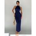 thumbnail image 4 of Navy Blue Backless Sleeveless Evening Dress With Faux Pearl Strand Detail, Elegant Formal Gown For Women, 4 of 5