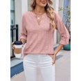 thumbnail image 3 of Womens V Neck Casual Hollow Out Eyelet Embroidered Blouses Shirts Beach Cover Up Tops Dressy Dark Pink L, 3 of 8