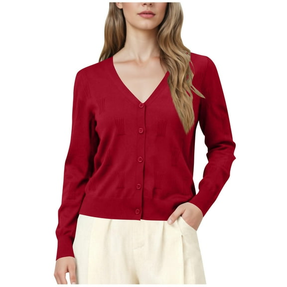 Women's Button V-Neck Cardigan Long Sleeve Soft Knit Lightweight Open Front Cardigan Sweaters Coats L
