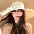 thumbnail image 4 of Elegant Lace Ribbon Sun Hat - Stylish Ladies' Wide Brim Straw Hat with Frayed Edges，Perfect for Beach&Outdoor Travel Beige One Size, 4 of 7