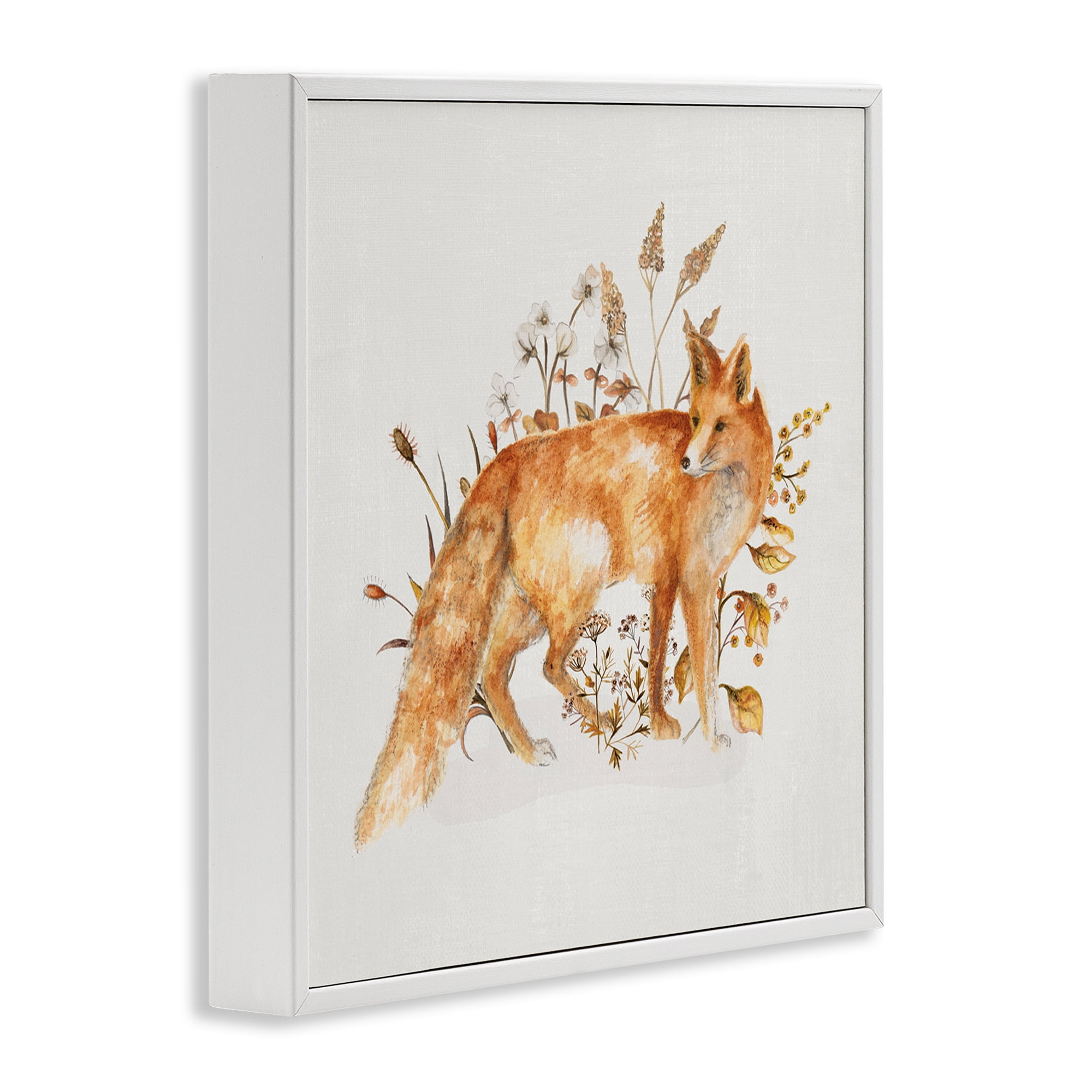 Stupell Industries Forest Fox & Botanicals Animals & Insects Painting White Framed Art Print Wall Art, 24 x 24